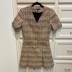 Maje Brown Multi-Tone Tweed Mini Dress